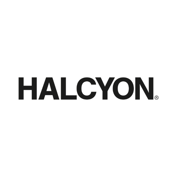 Halcyon logo on a black background.