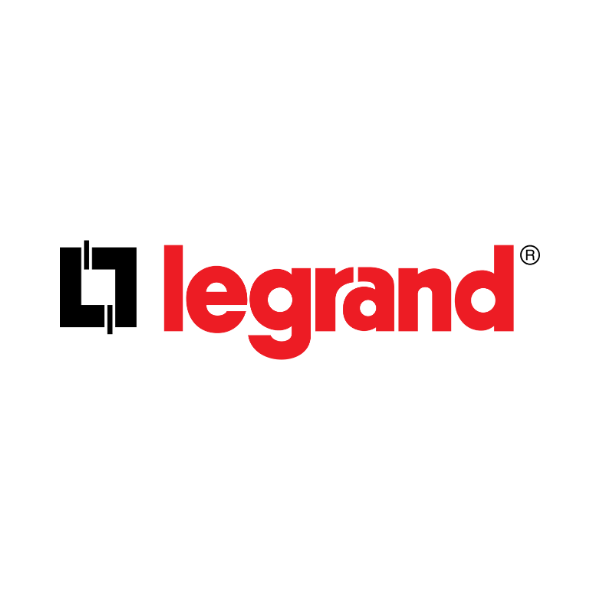 The logo for legrand on a black background.