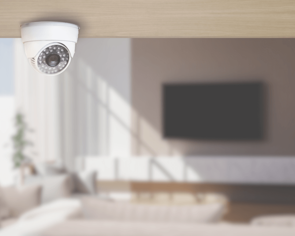 Cctv camera on the ceiling of a living room.